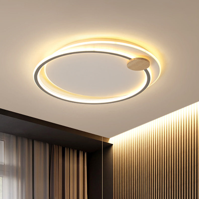 Modern Metal Led Circle Ceiling Lamp: Black/Grey Flush Mount Lighting In Warm/White Light