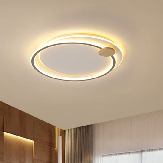 Modern Metal Led Circle Ceiling Lamp: Black/Grey Flush Mount Lighting In Warm/White Light