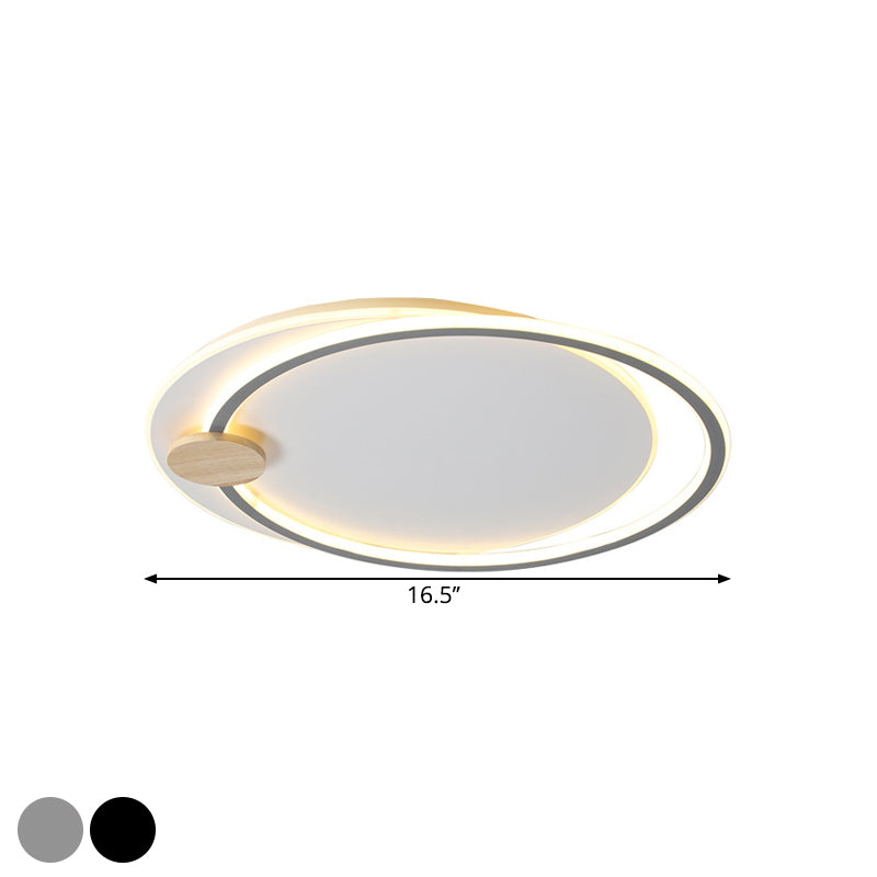 Modern Metal Led Circle Ceiling Lamp: Black/Grey Flush Mount Lighting In Warm/White Light