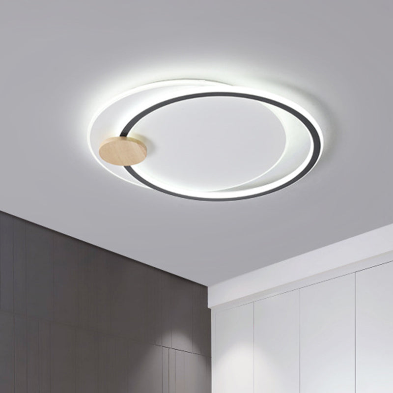 Modern Metal Led Circle Ceiling Lamp: Black/Grey Flush Mount Lighting In Warm/White Light