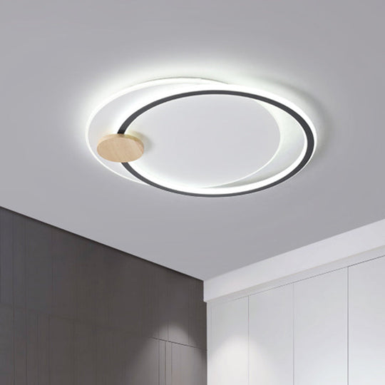 Modern Metal Led Circle Ceiling Lamp: Black/Grey Flush Mount Lighting In Warm/White Light