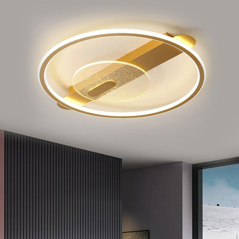Black/Gold Led Semi - Flush Mount Acrylic Ceiling Lamp In Warm/White Light 16.5’/20.5’ Width