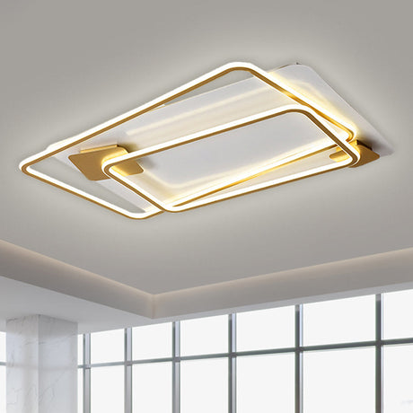 Sleek Metallic Led Ceiling Lamp For Living Room - Rectangle Semi Flush Mount
