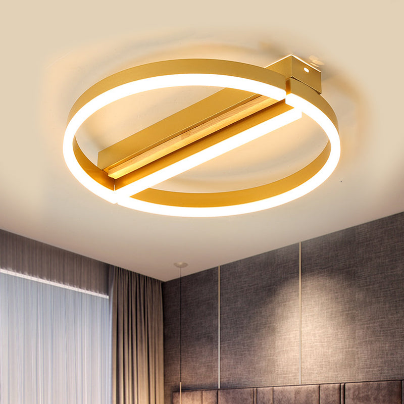 Circle Semi Flush Mount Metal Led Ceiling Fixture In Gold/Grey - 16.5’/20.5’ Wide Minimalistic