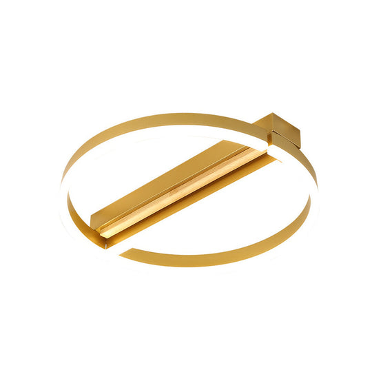 Circle Semi Flush Mount Metal Led Ceiling Fixture In Gold/Grey - 16.5’/20.5’ Wide Minimalistic