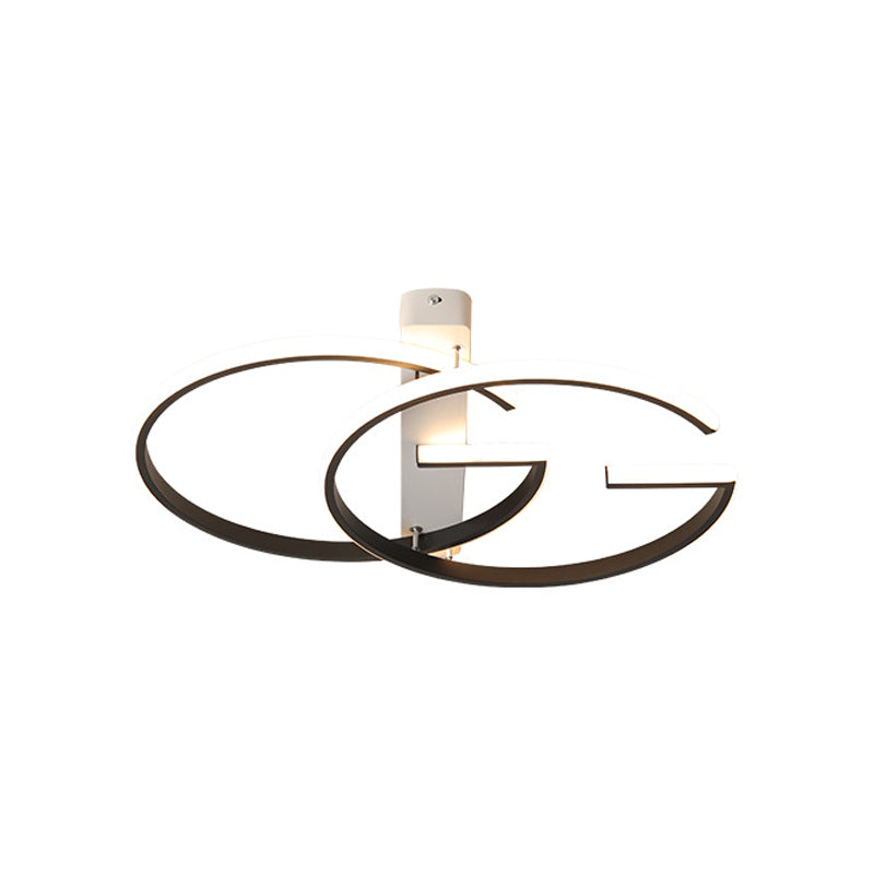 Minimalist Dual G - Shape Metal Led Ceiling Light In Warm/White Black Finish – 18’/21.5’ Wide