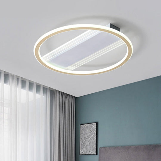 Simplicity Led Ceiling Fixture White Semi Flush Mount With Metallic Shade Warm/White Light