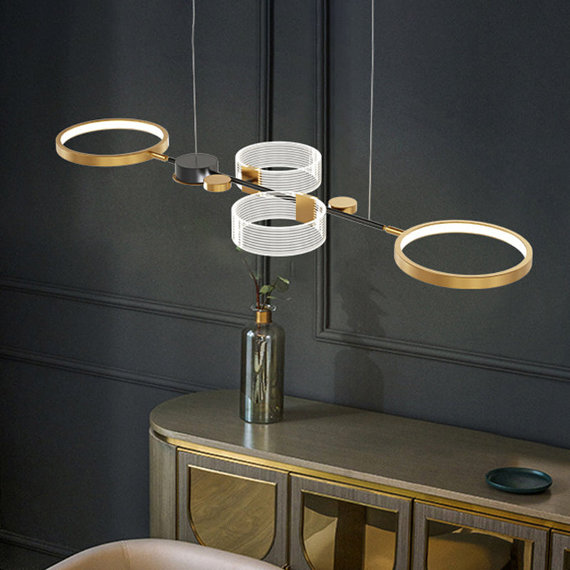Gold Metallic Led Modern Pendant Light Fixture For Island With Circular Design