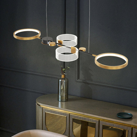 Gold Metallic Led Modern Pendant Light Fixture For Island With Circular Design