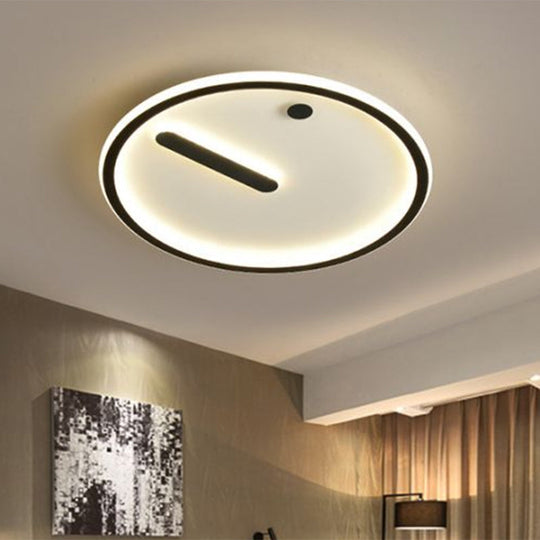 Modern Led Circle Flush Mount Metallic Ceiling Light In Black & White 12’/16’/19.5’ Wide