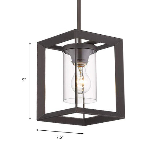 Industrial Black Cylinder Glass Pendant Light - Clear Living Room Ceiling Fixture