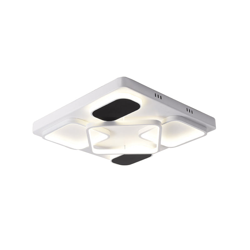 Modern Minimalist Square Flush Ceiling Light In Black Acrylic Shade Led 21.5/27.5 Width Perfect For