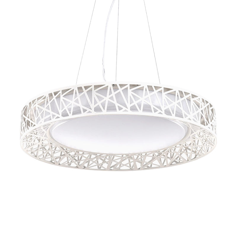Laëtitia - Nordic Drum Hanging Pendant Light Metal Led White Ceiling With Hollow Design In