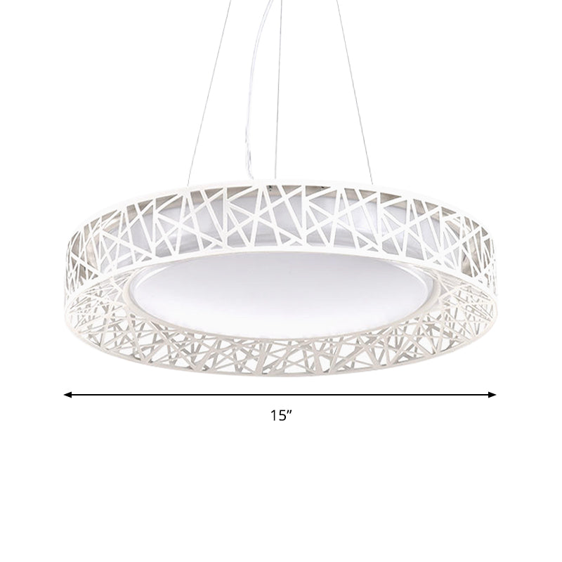 Laëtitia - Nordic Drum Hanging Pendant Light Metal Led White Ceiling With Hollow Design In