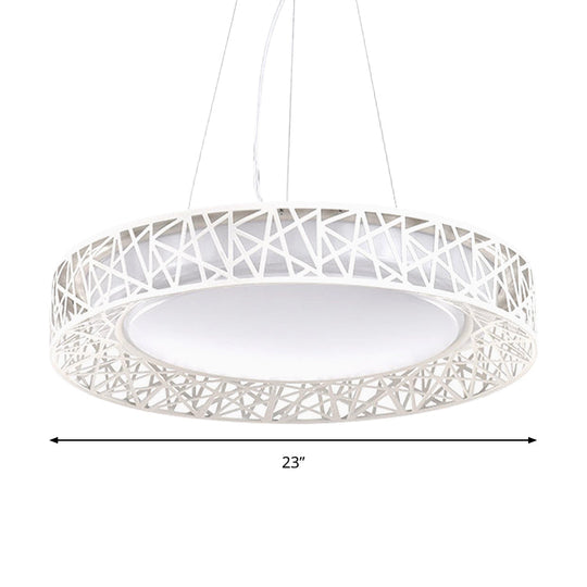 Laëtitia - Nordic Drum Hanging Pendant Light Metal Led White Ceiling With Hollow Design In