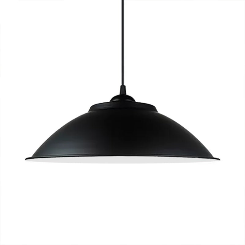 Industrial Black/White Pendant Light With Adjustable Cord And Iron Bowl Shade - 10.5’/14’ W