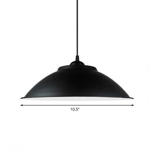 Industrial Black/White Pendant Light With Adjustable Cord And Iron Bowl Shade - 10.5’/14’ W