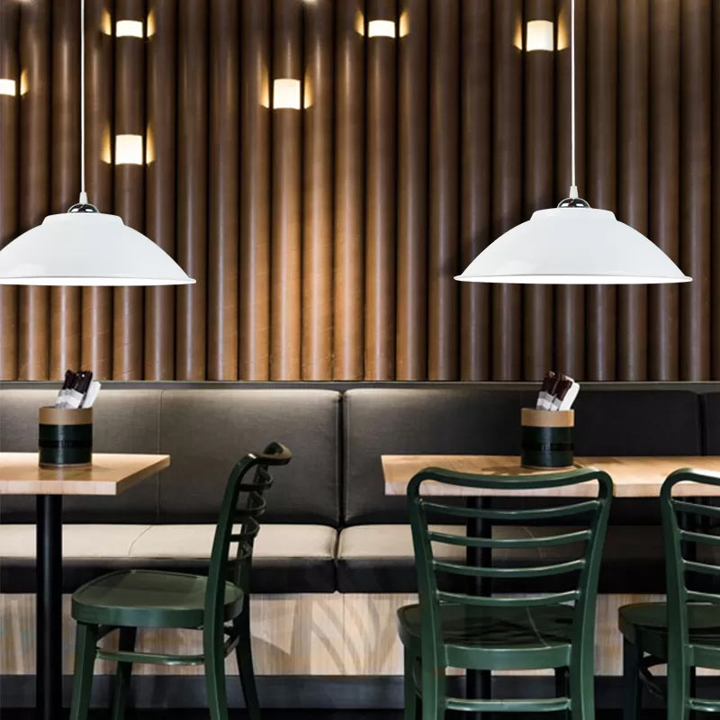 Industrial Black/White Pendant Light With Adjustable Cord And Iron Bowl Shade - 10.5’/14’ W