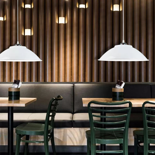 Industrial Black/White Pendant Light With Adjustable Cord And Iron Bowl Shade - 10.5’/14’ W