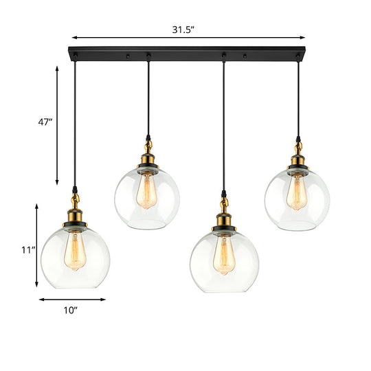Vintage Industrial Brass Orb Pendant Light With Clear Glass Shade - 3/4-Light Multi Hanging Fixture