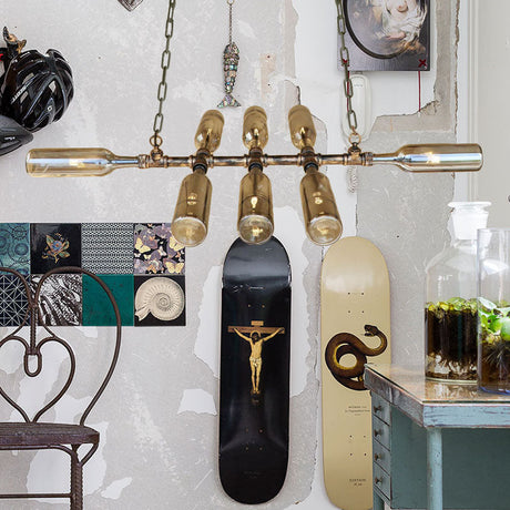 Blue/Amber Vintage Style Glass Bottle Chandelier Pendant Light With 8 Heads For Stairway