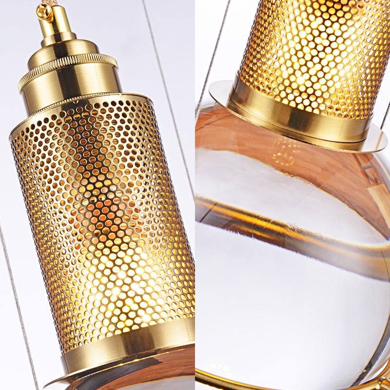 Modern Clear Crystal Ball Pendant Lamp With Led Gold Mesh Cage - Warm/White Bedroom Hanging Light