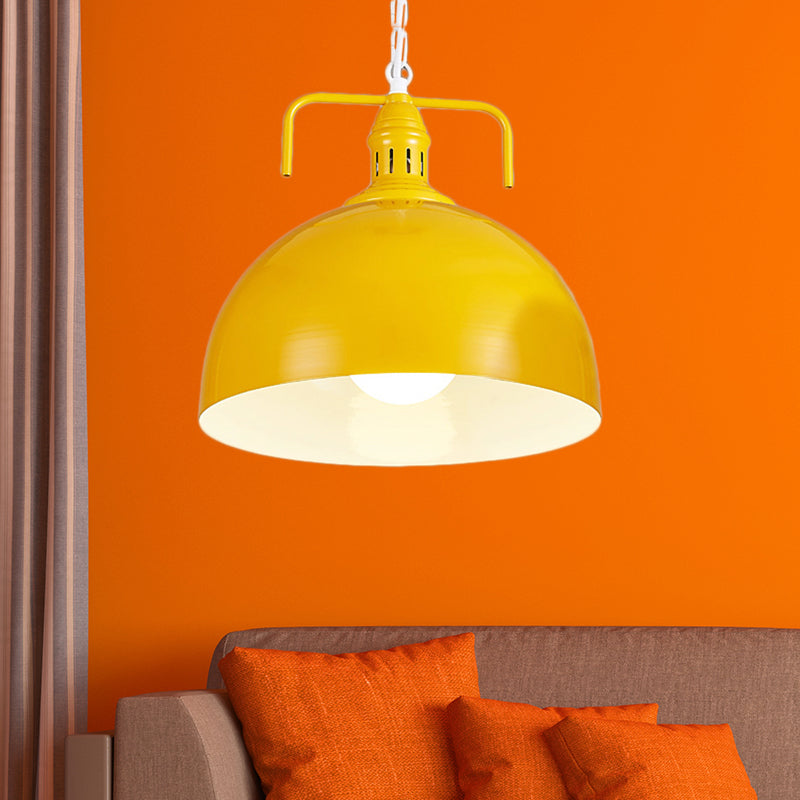 Industrial Metallic Living Room Pendant Light - 1 Red/Yellow/Rust Finish 12’/16’ Bowl Yellow / 12’