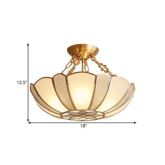 Scalloped Brass Opal Glass Ceiling Light Fixture - 4 - Head Traditional Semi Flush With Flower