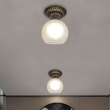 Rustic Style Opal Crackle Glass Ceiling Lamp 1-Light Flush Mount Brown 6/7/8 Sphere Design / 6