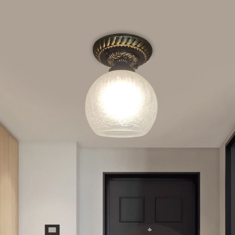 Rustic Style Opal Crackle Glass Ceiling Lamp 1 - Light Flush Mount Brown 6’/7’/8’ Sphere Design