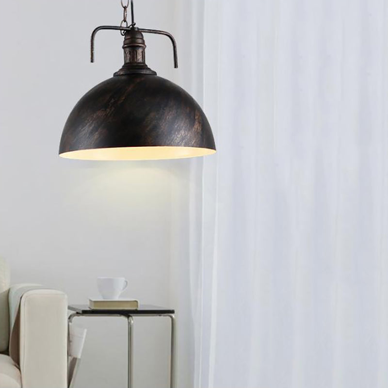 Industrial Metallic Living Room Pendant Light - 1 Red/Yellow/Rust Finish 12’/16’ Bowl