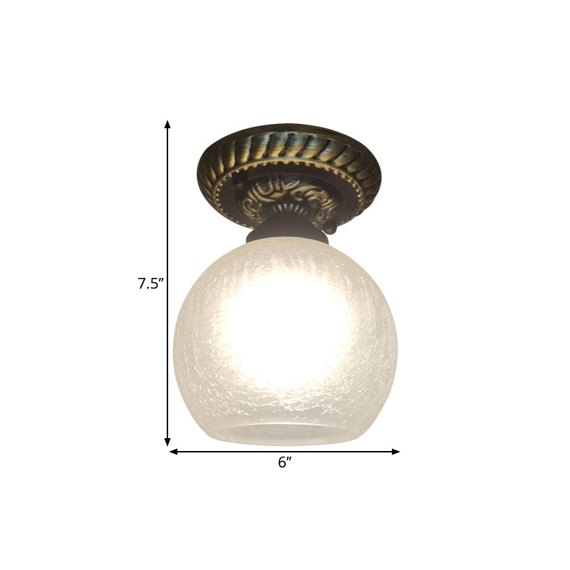 Rustic Style Opal Crackle Glass Ceiling Lamp 1 - Light Flush Mount Brown 6’/7’/8’ Sphere Design