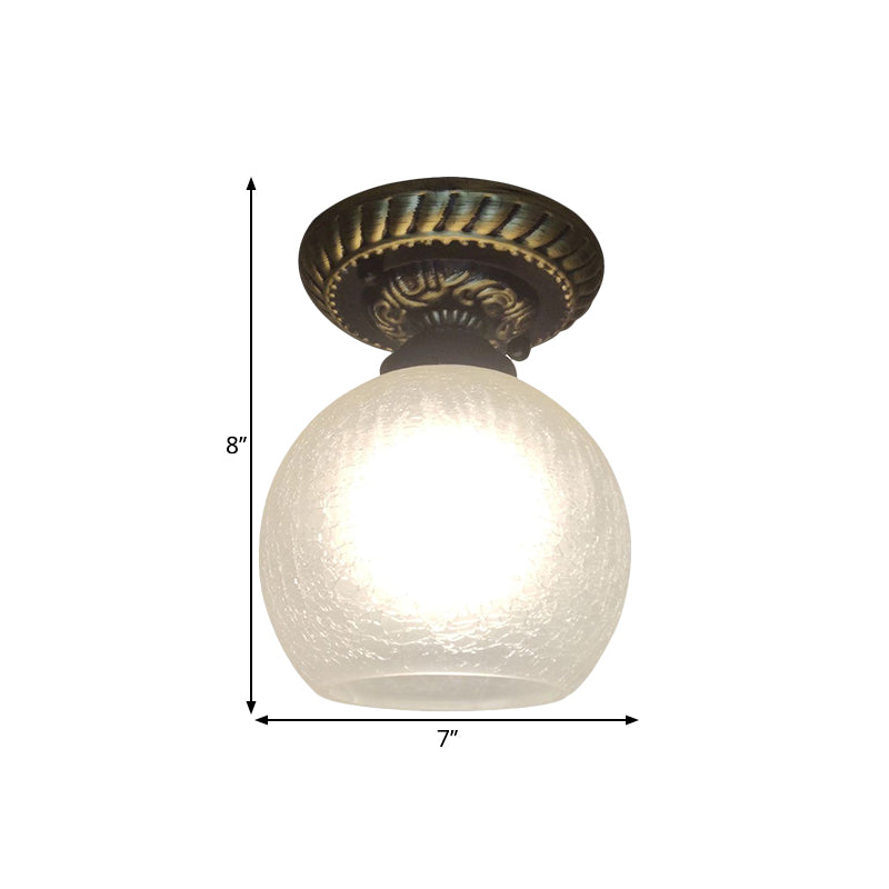 Rustic Style Opal Crackle Glass Ceiling Lamp 1 - Light Flush Mount Brown 6’/7’/8’ Sphere Design