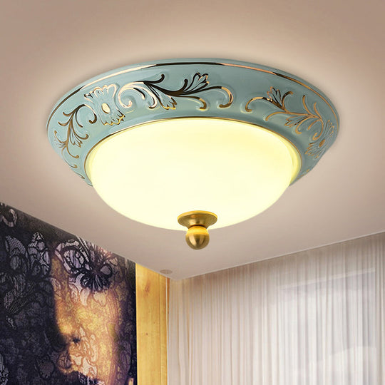 Blue Led Lodge Style Flush Mount Ceiling Light - 12’/14’ W Frosted Glass Warm/White / 14’ White
