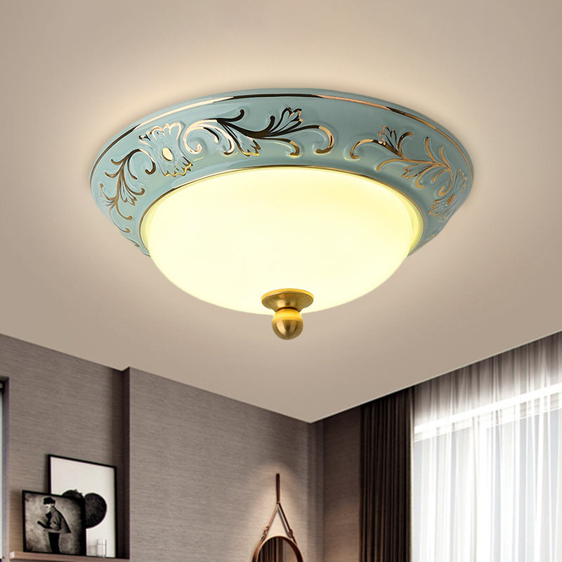 Blue Led Lodge Style Flush Mount Ceiling Light - 12’/14’ W Frosted Glass Warm/White