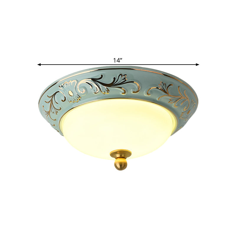 Blue Led Lodge Style Flush Mount Ceiling Light - 12’/14’ W Frosted Glass Warm/White