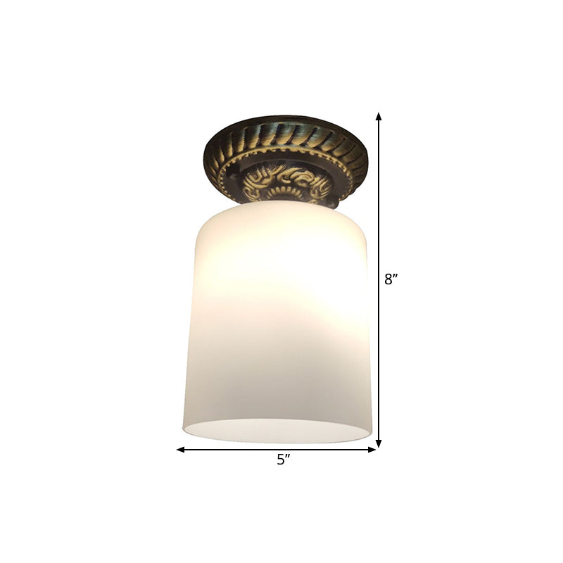 Farmhouse Bronze Flush Mount Ceiling Light With Milky Glass