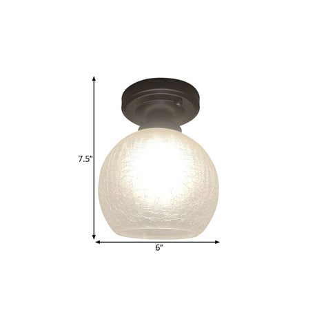 Rustic Flush Mount Ceiling Light With Textured Glass Single Bulb Black Finish 6’/7’/8’ Wide