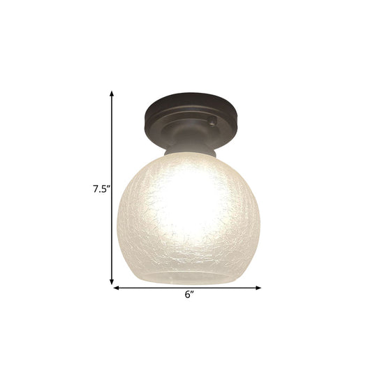 Rustic Flush Mount Ceiling Light With Textured Glass Single Bulb Black Finish 6’/7’/8’ Wide