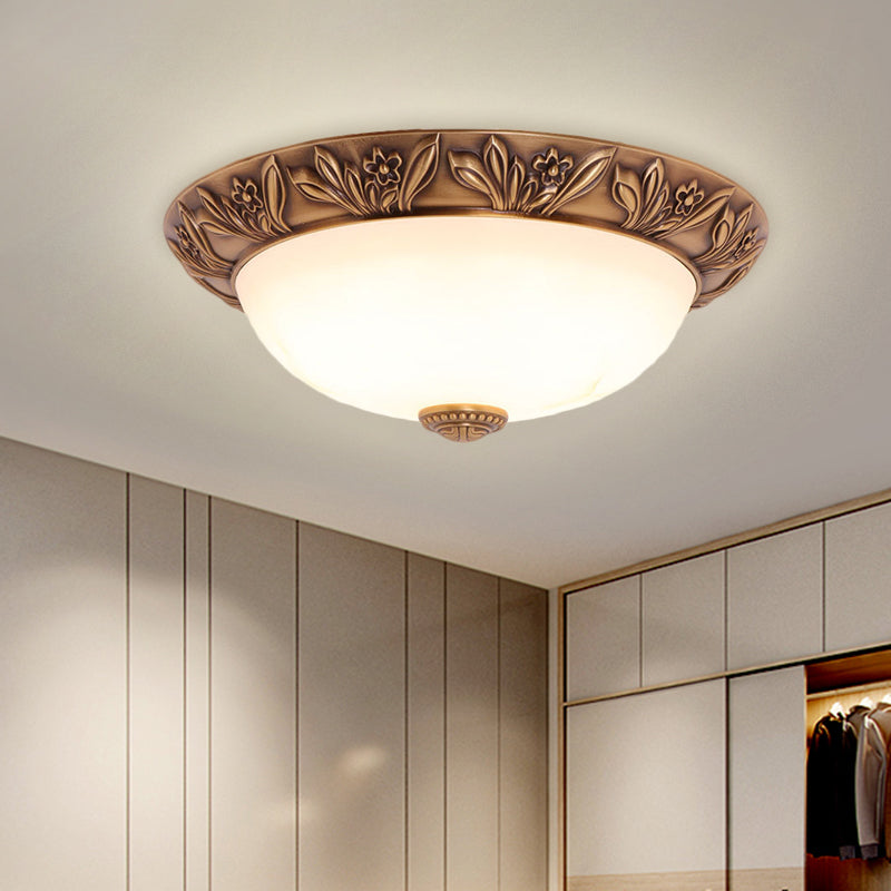 Antiqued Brass Flush Mount Bowl Light Fixture With Multiple Head Options 12’/16’/21.5’ Width