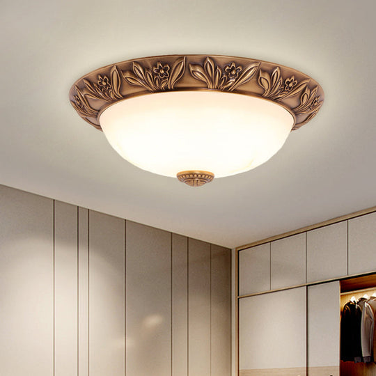 Antiqued Brass Flush Mount Bowl Light Fixture With Multiple Head Options 12’/16’/21.5’ Width