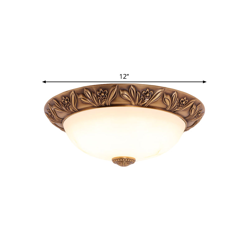 Antiqued Brass Flush Mount Bowl Light Fixture With Multiple Head Options 12’/16’/21.5’ Width