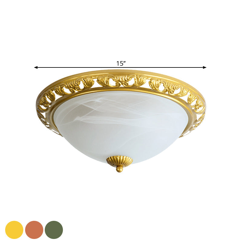 Vintage Dome Glass Flush Mount Ceiling Light Fixture - 2 Bulbs Brass/Bronze/Copper Finish 12.5/15