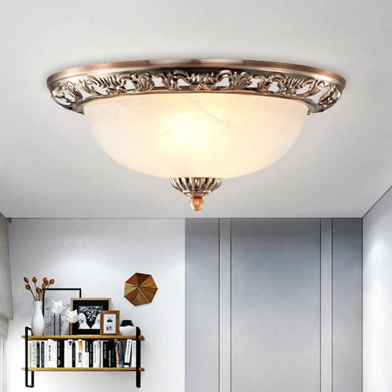 Vintage Dome Glass Flush Mount Ceiling Light Fixture - 2 Bulbs Brass/Bronze/Copper Finish