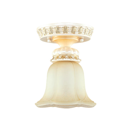 Cottage Fluted Cream Glass Hallway Ceiling Lamp - Blooming Beige Flush Mount