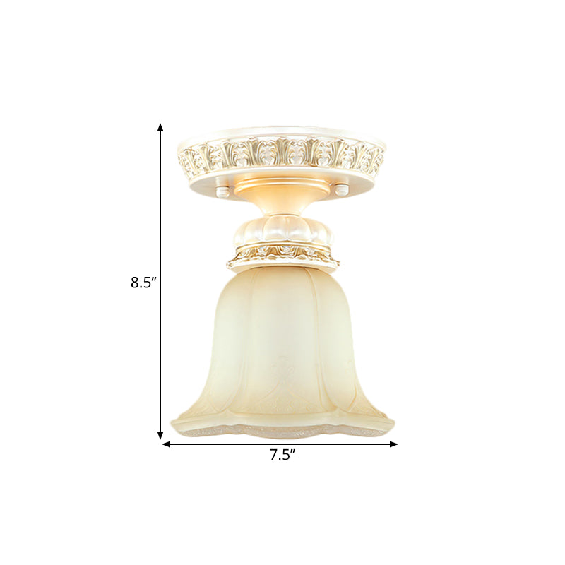 Cottage Fluted Cream Glass Hallway Ceiling Lamp - Blooming Beige Flush Mount