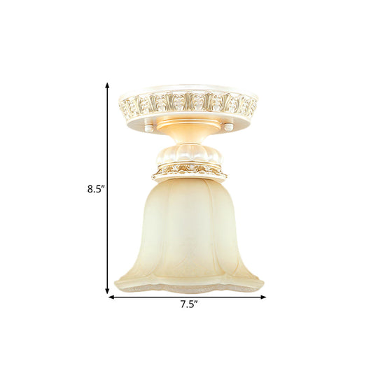 Cottage Fluted Cream Glass Hallway Ceiling Lamp - Blooming Beige Flush Mount