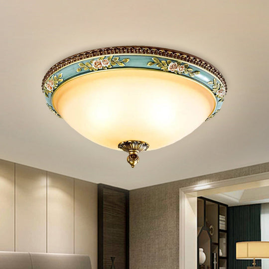 Opal Glass Led Ceiling Fixture With Carved Flower Design And Blue Flush Mount - Warm/White/3 Color