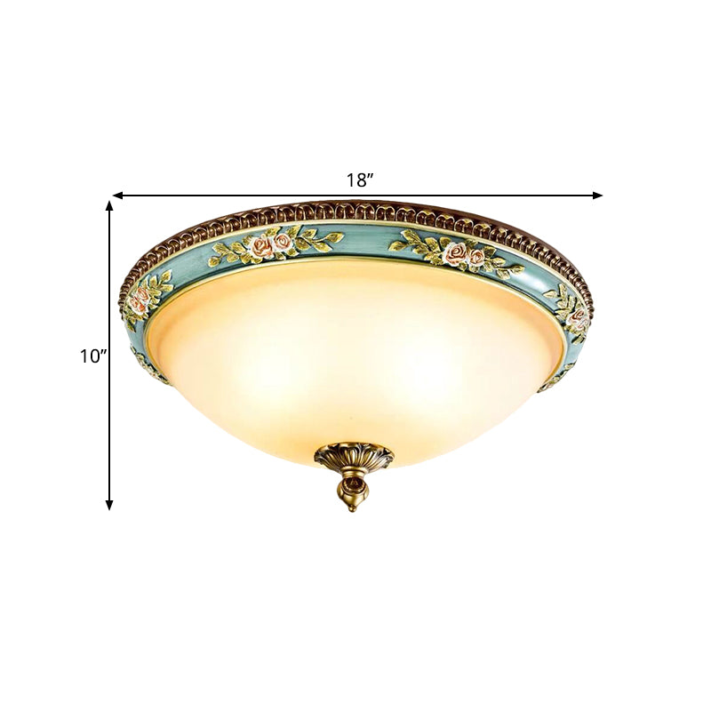 Opal Glass Led Ceiling Fixture With Carved Flower Design And Blue Flush Mount - Warm/White/3 Color