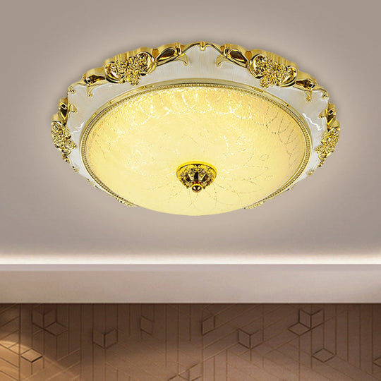 Traditional Round Glass Led Flush Light In Silver/Gold - 12’/16’/19.5’ Width